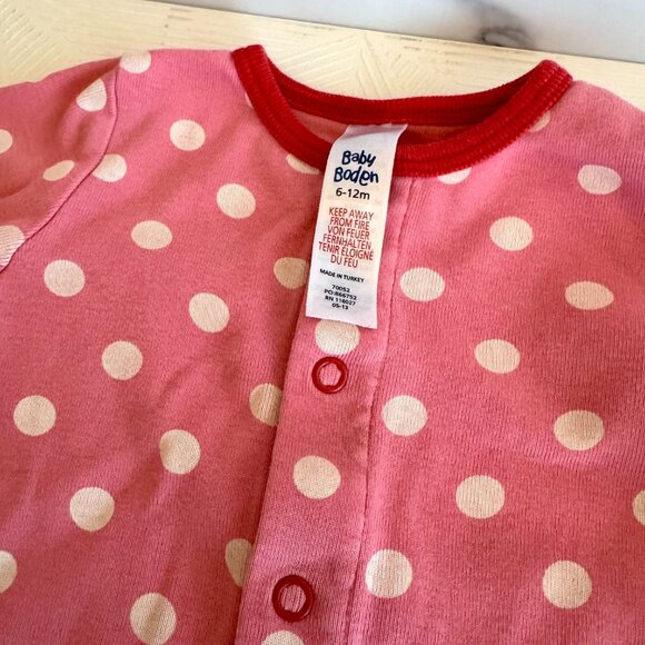 Baby Boden Pink Polka Dot Snap Romper Size 6–12 Months100% Cotton Footless - Picture 2 of 8